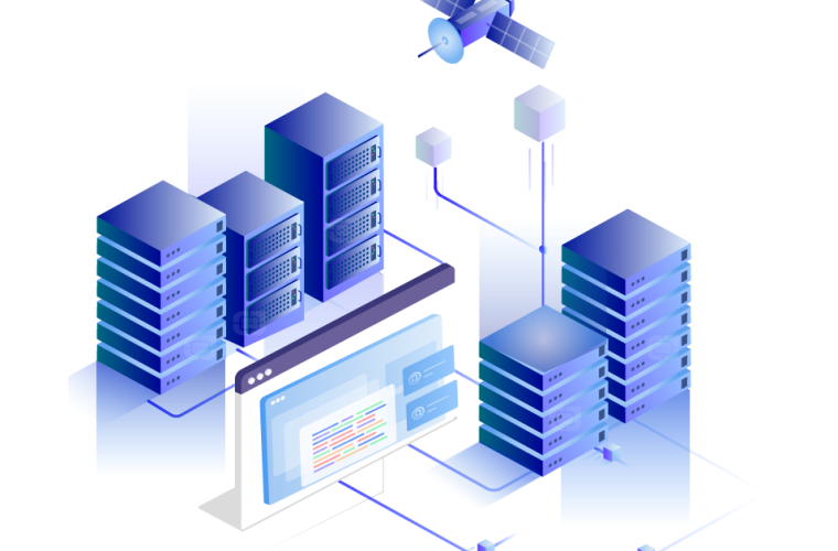 Ilustrasi server dan layar berisi kode untuk pembuatan website